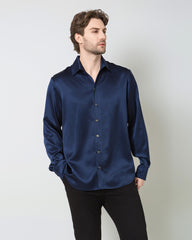 Classic Long Sleeve Silk Men's Shirt Navy