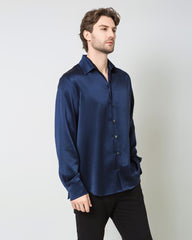 Classic Long Sleeve Silk Men's Shirt Navy
