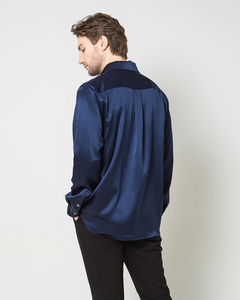Classic Long Sleeve Silk Men's Shirt Navy