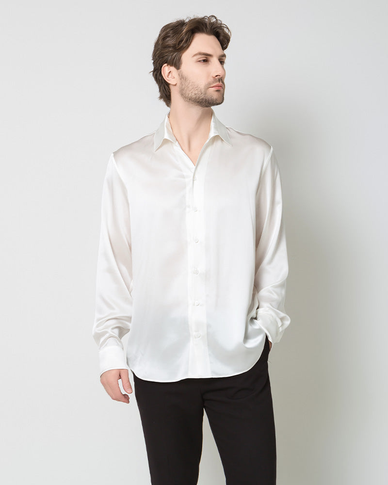 Classic Long Sleeve Silk Men's Shirt White