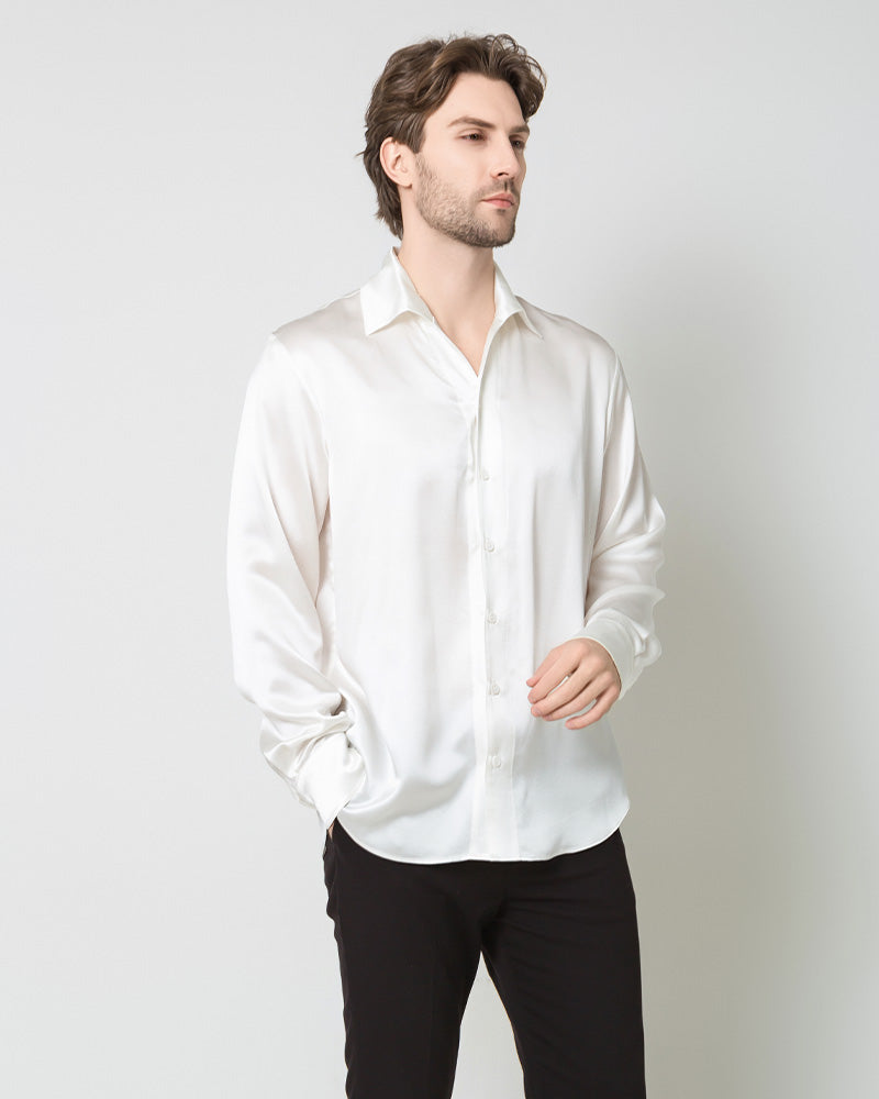 Classic Long Sleeve Silk Men's Shirt White