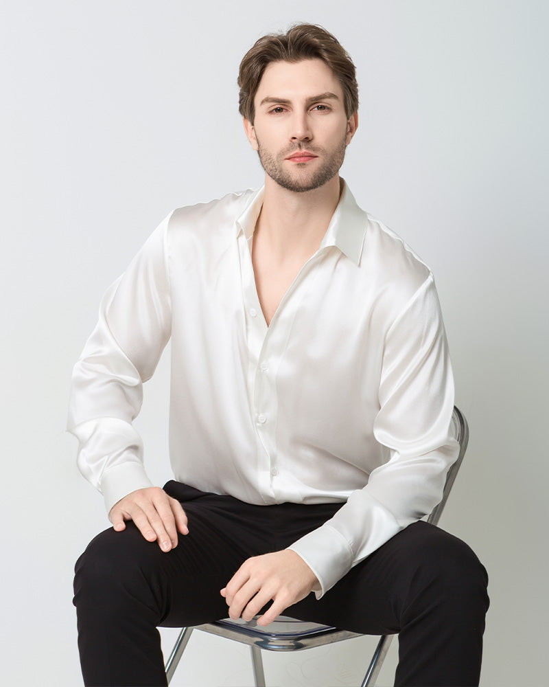 Classic Long Sleeve Silk Men's Shirt White