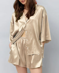 Classic Plus Size Silk Pajama Set Champagne