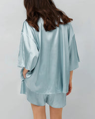 Classic Plus Size Silk Pajama Set Haze Blue