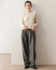 Classic Saddle Shoulder Round Neck Cashmere Sweater