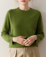 Classic Saddle Shoulder Round Neck Cashmere Sweater