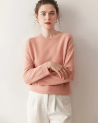 Classic Saddle Shoulder Round Neck Cashmere Sweater