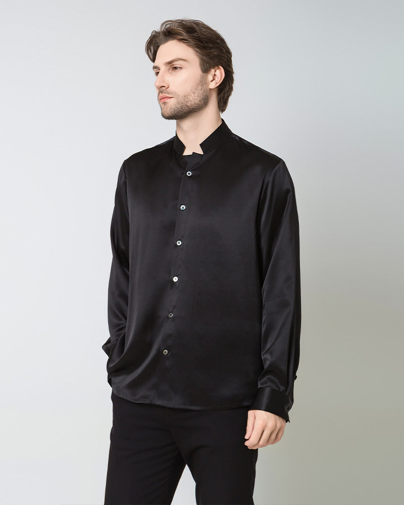 Classic Silk Men's Button Down Shirt Black