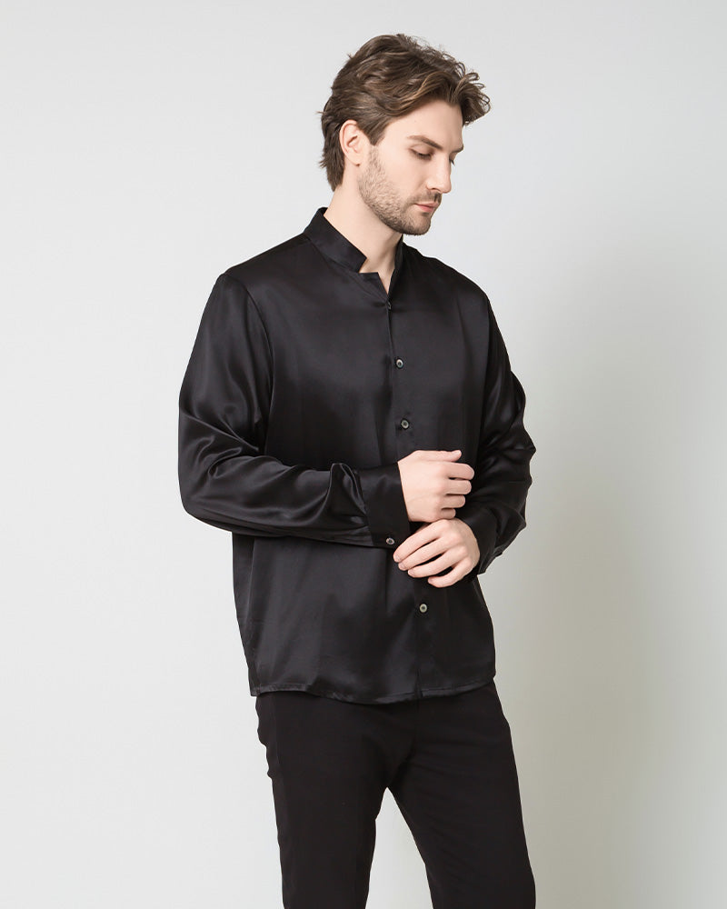 Classic Silk Men's Button Down Shirt Black