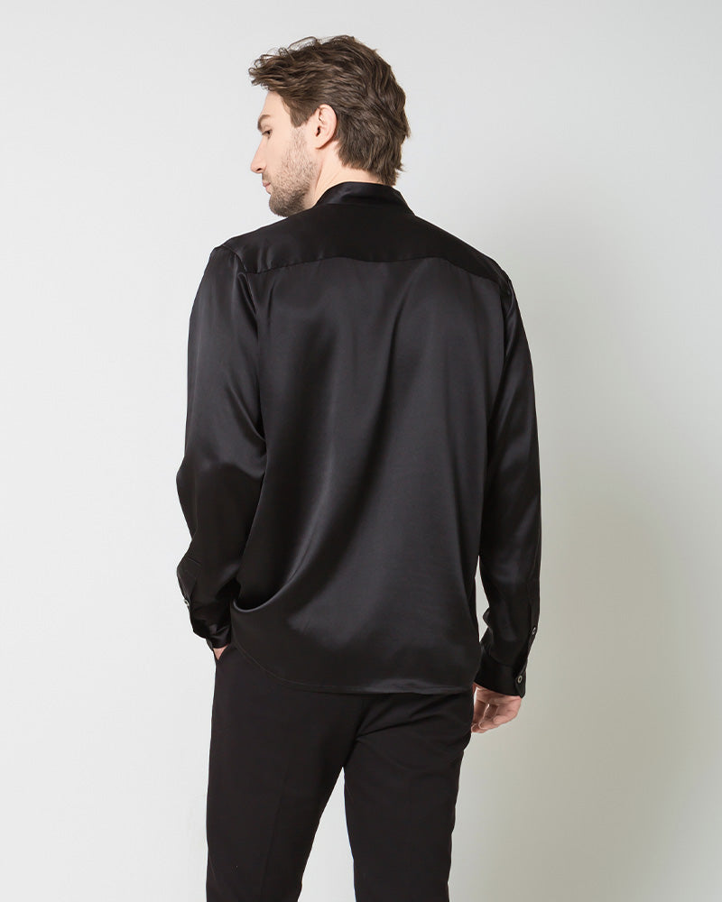 Classic Silk Men's Button Down Shirt Black