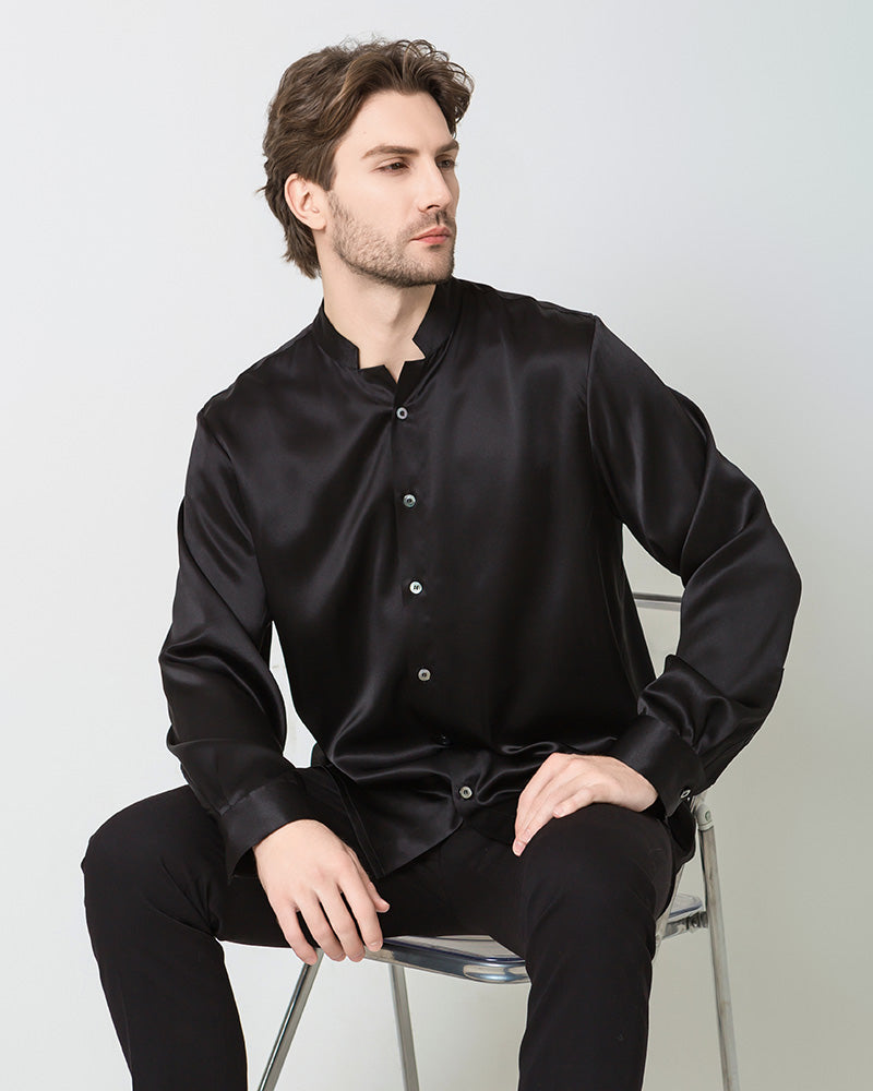 Classic Silk Men's Button Down Shirt Black