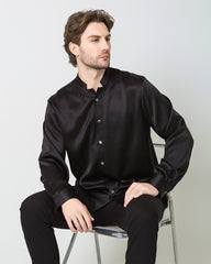 Classic Silk Men's Button Down Shirt Black