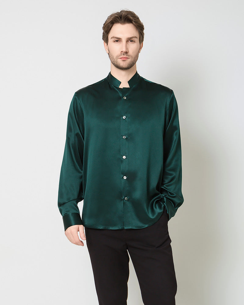 Classic Silk Men's Button Down Shirt Emerald
