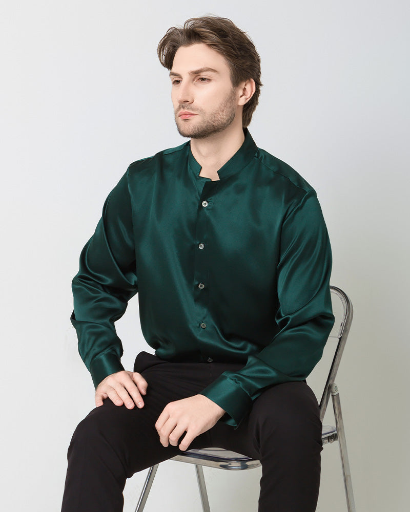 Classic Silk Men's Button Down Shirt Emerald