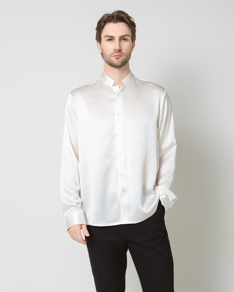 Classic Silk Men's Button Down Shirt White