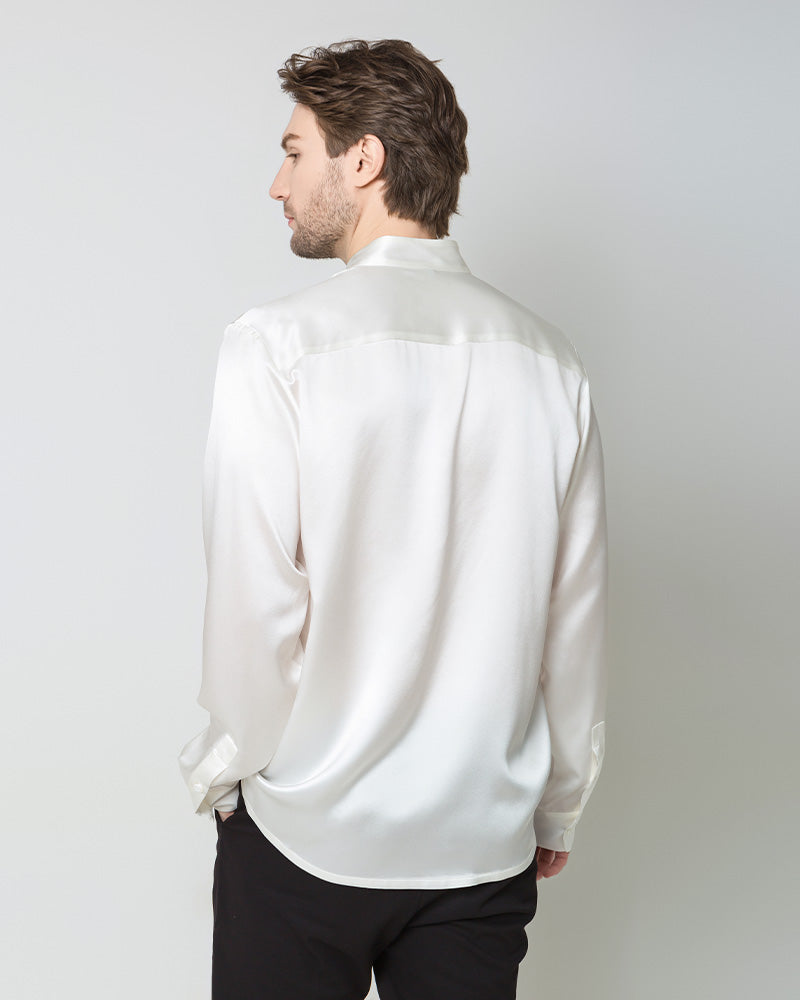 Classic Silk Men's Button Down Shirt White