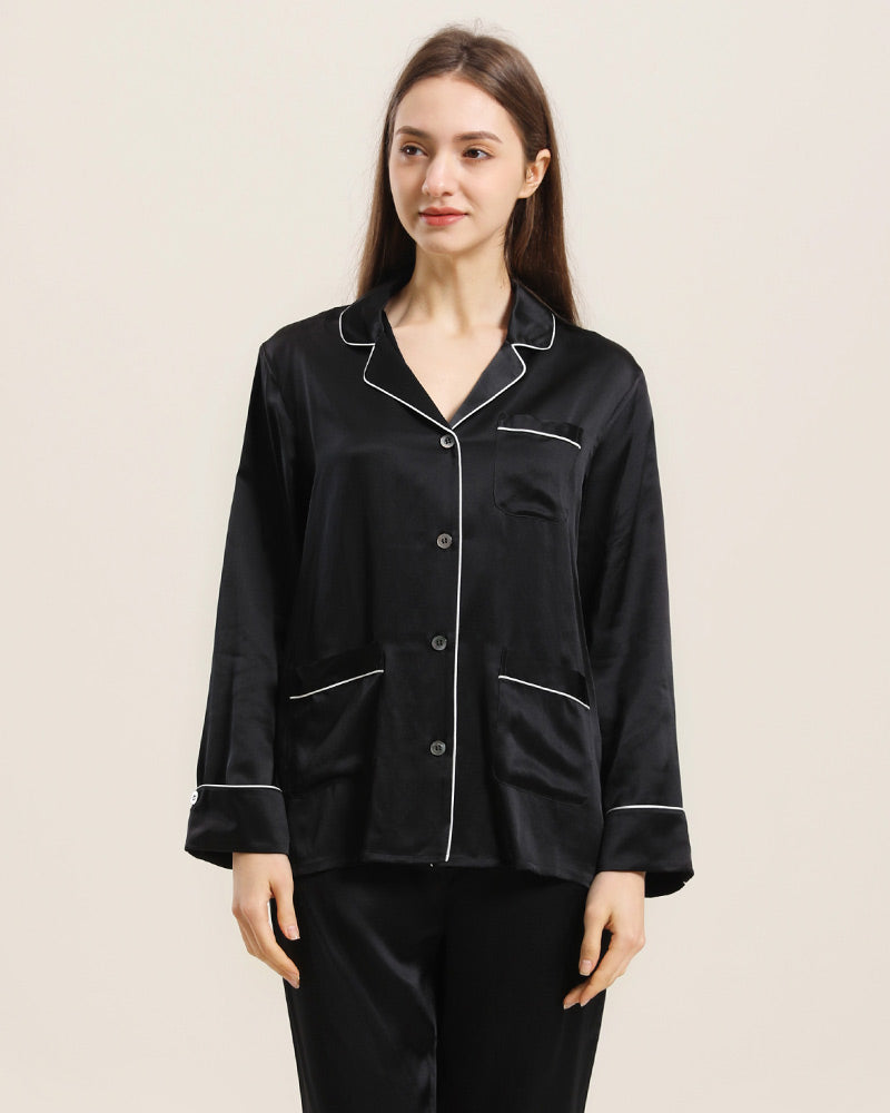 Classic Silk Pajamas For Women At Home Black