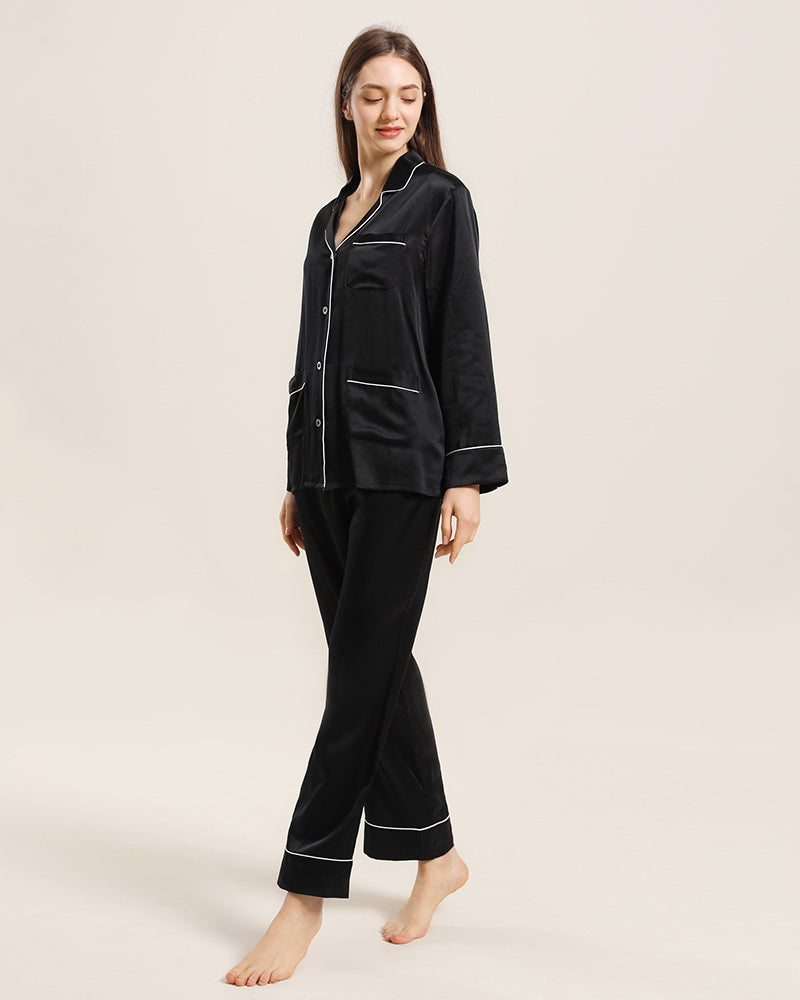 Classic Silk Pajamas For Women At Home Black