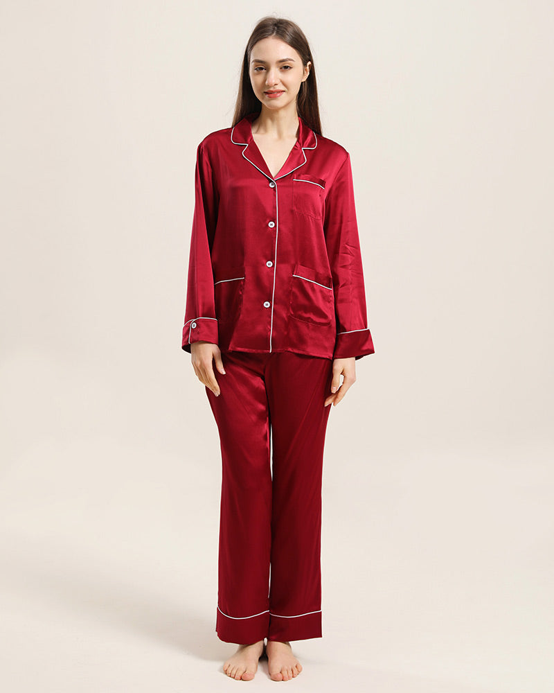 Classic Silk Pajamas For Women At Home Burgundy