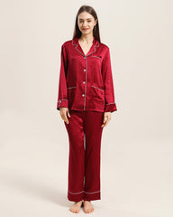 Classic Silk Pajamas For Women At Home Burgundy