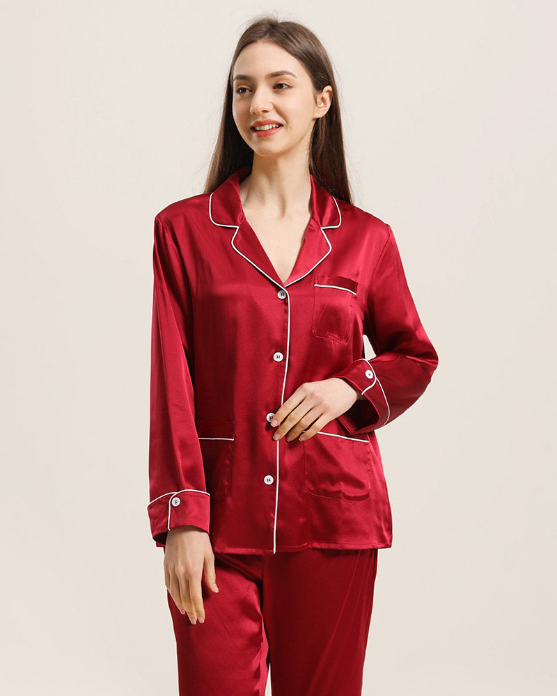 Classic Silk Pajamas For Women At Home Burgundy
