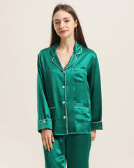 Classic Silk Pajamas For Women At Home Dark Green