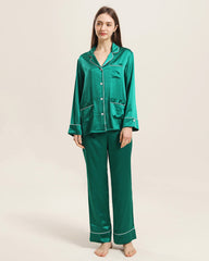 Classic Silk Pajamas For Women At Home Dark Green