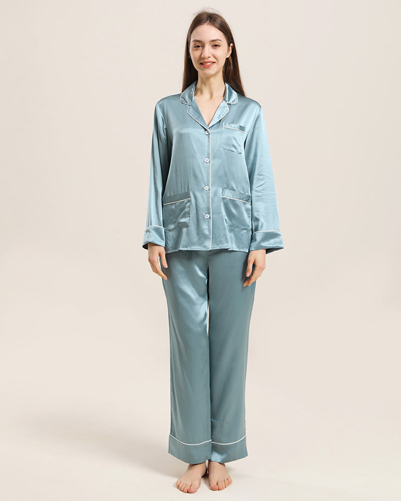 Classic Silk Pajamas For Women At Home Haze Blue