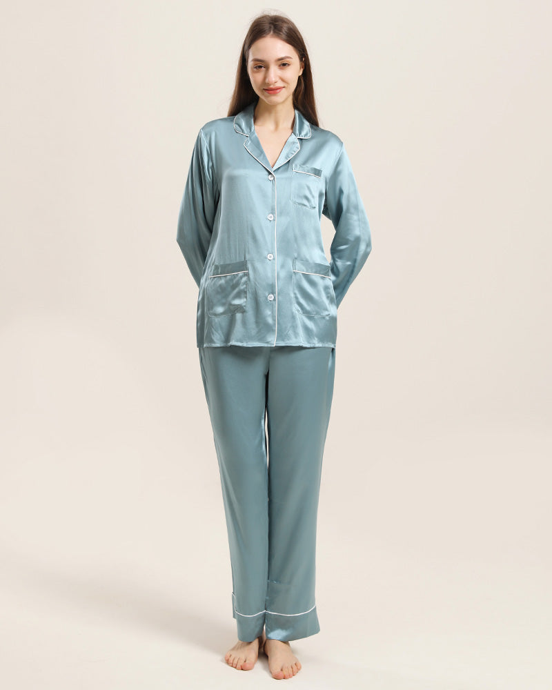 Classic Silk Pajamas For Women At Home Haze Blue