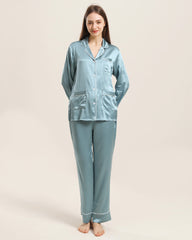 Classic Silk Pajamas For Women At Home Haze Blue