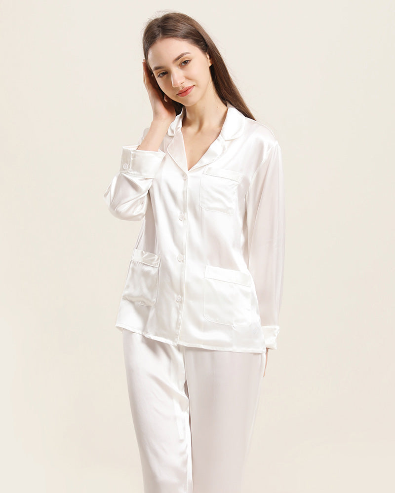 Classic Silk Pajamas For Women At Home Ivory
