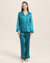 Classic Silk Pajamas For Women At Home Peacock Blue