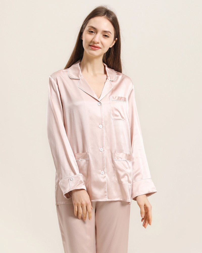 Classic Silk Pajamas For Women At Home Pink