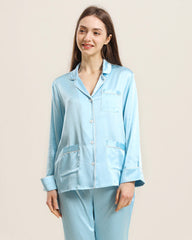 Classic Silk Pajamas For Women At Home Sky Blue