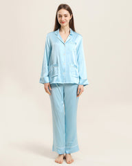 Classic Silk Pajamas For Women At Home Sky Blue