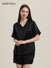 Classic Silk Short-Sleeve Shorts Pajama Set Black