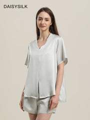 Classic Silk Short-Sleeve Shorts Pajama Set Grey