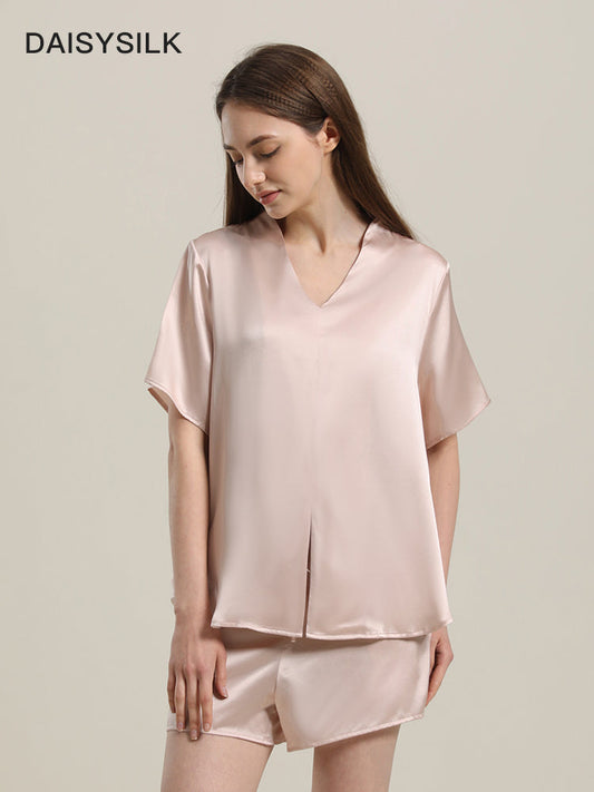 Classic Silk Short-Sleeve Shorts Pajama Set Pink