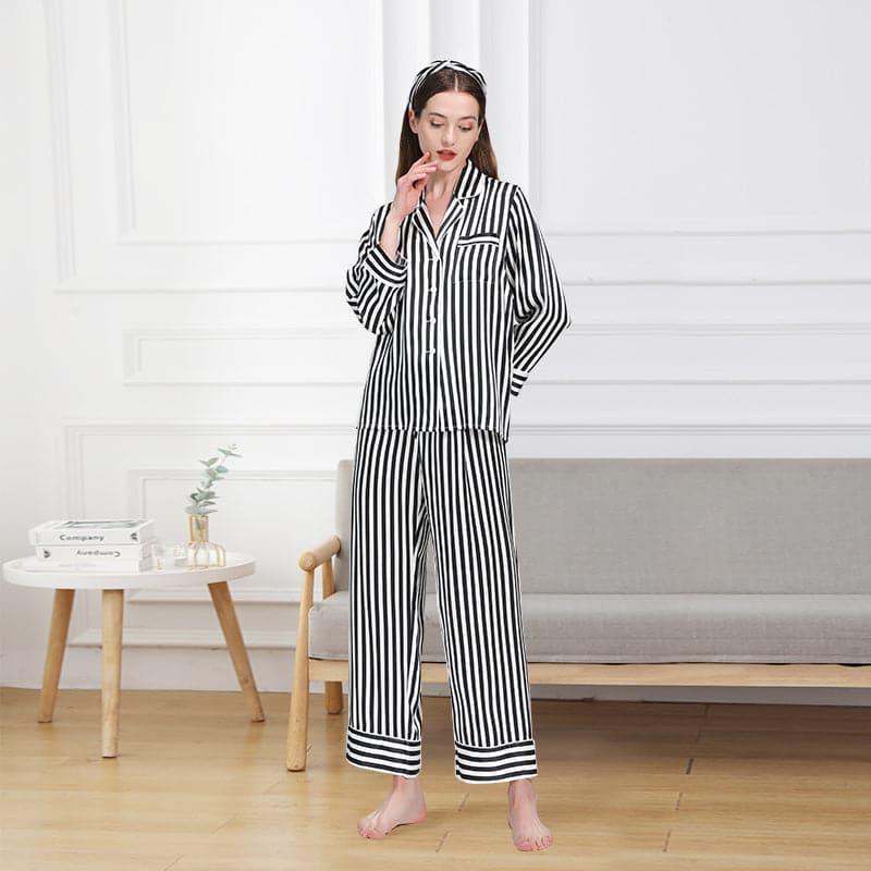Classic Striped Silk Pajamas Black Stripe