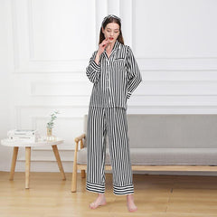 Classic Striped Silk Pajamas Black Stripe