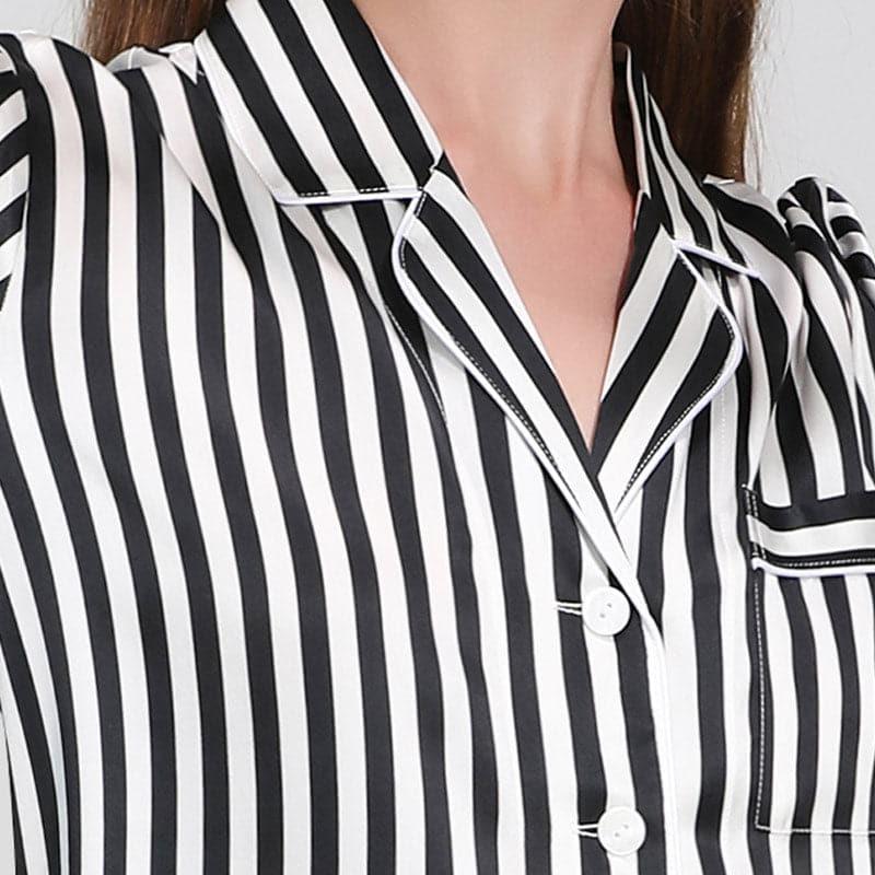 Classic Striped Silk Pajamas Black Stripe