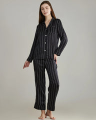 Classic Striped Silk Pajamas Set Black