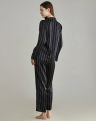 Classic Striped Silk Pajamas Set Black