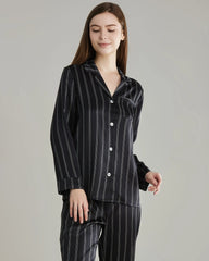 Classic Striped Silk Pajamas Set Black