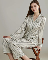 Classic Striped Silk Pajamas Set White