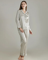 Classic Striped Silk Pajamas Set White