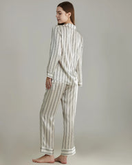 Classic Striped Silk Pajamas Set White