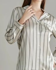 Classic Striped Silk Pajamas Set White