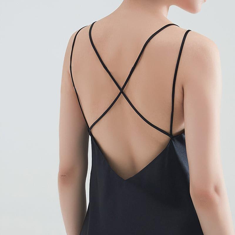 Classic V-Neck Short Silk Nightgown Sleepwear Black