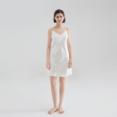 Classic V-Neck Short Silk Nightgown Sleepwear White